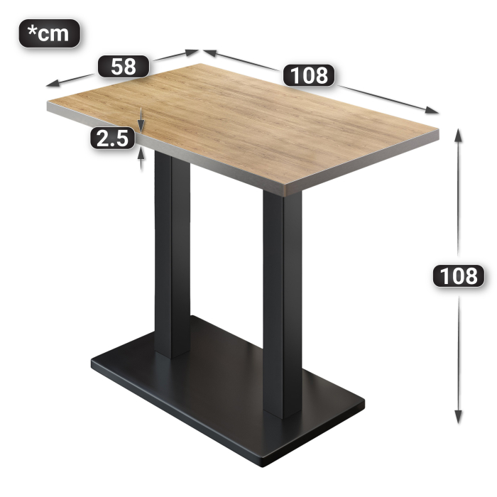 BM | Bistro Stehtisch | 110 x 60 x 108 cm | Rektangulær | Rustfritt stål kant | Eik / Svart BM | Bistro Stehtisch | 110 x 60 x 108 cm | Rektangulær | Rustfritt stål kant | Eik / Svart