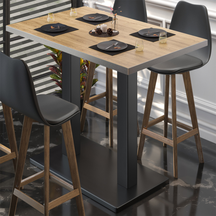 BM | Bistro Stehtisch | 110 x 60 x 108 cm | Rektangulær | Rustfritt stål kant | Eik / Svart BM | Bistro Stehtisch | 110 x 60 x 108 cm | Rektangulær | Rustfritt stål kant | Eik / Svart