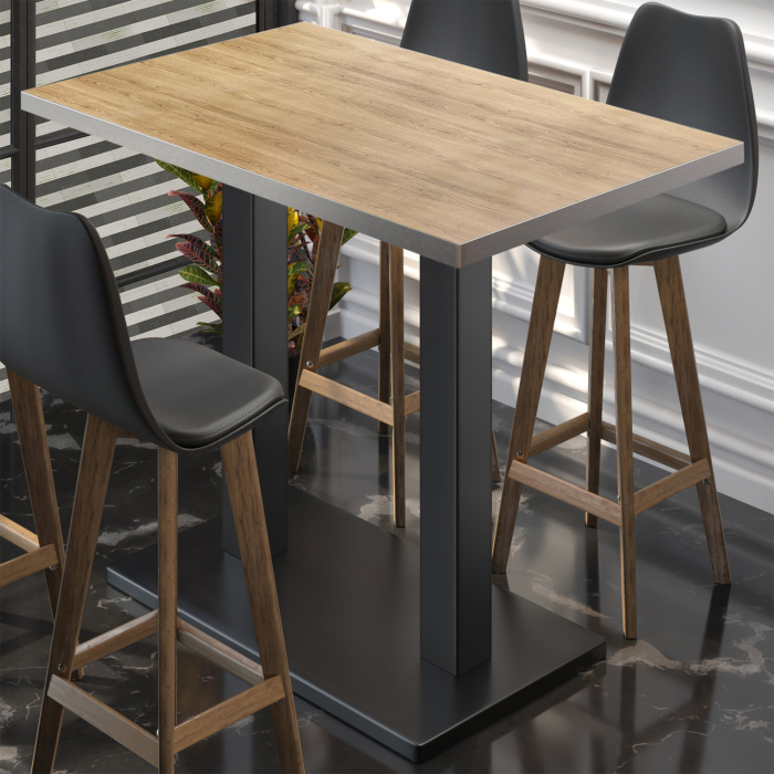 BM | Bistro Stehtisch | 110 x 60 x 108 cm | Rektangulær | Rustfritt stål kant | Eik / Svart BM | Bistro Stehtisch | 110 x 60 x 108 cm | Rektangulær | Rustfritt stål kant | Eik / Svart