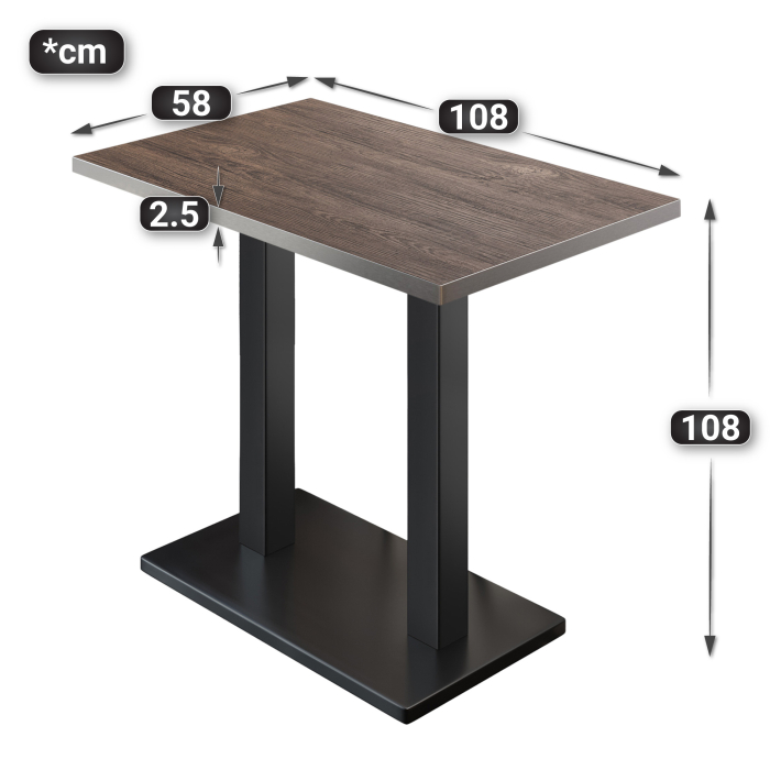 BM | Bistro Steintabell | 110 x 60 x 108 cm | Rektangulær | Rustfritt stål kant | Lys Wenge / Svart
