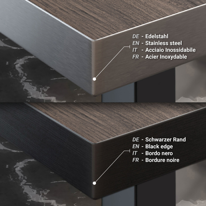 BM | Bistro Steintabell | 110 x 60 x 108 cm | Rektangulær | Rustfritt stål kant | Lys Wenge / Svart