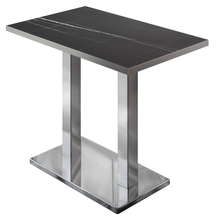 BM | Bistro Stehtisch | 110 x 60 x 108 cm | Rechteckig | Edelstahl Rand | Schwarz Marmor / Edelstahl
