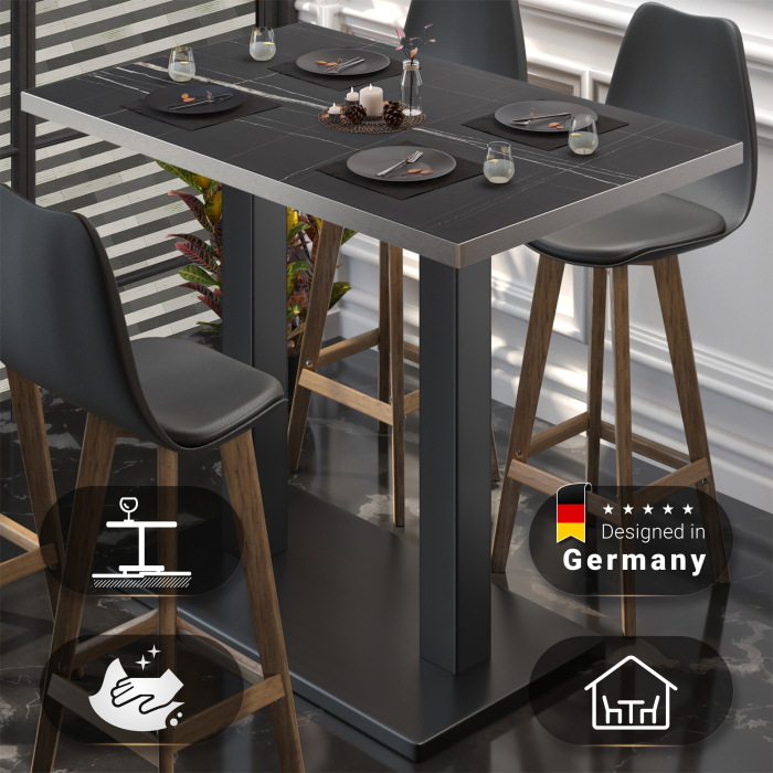 BM | Bistro Steht bord | 110 x 60 x 108 cm | Rektangulær | Rustfritt stål kant | Svart marmor / Svart BM | Bistro Steht bord | 110 x 60 x 108 cm | Rektangulær | Rustfritt stål kant | Svart marmor / Svart