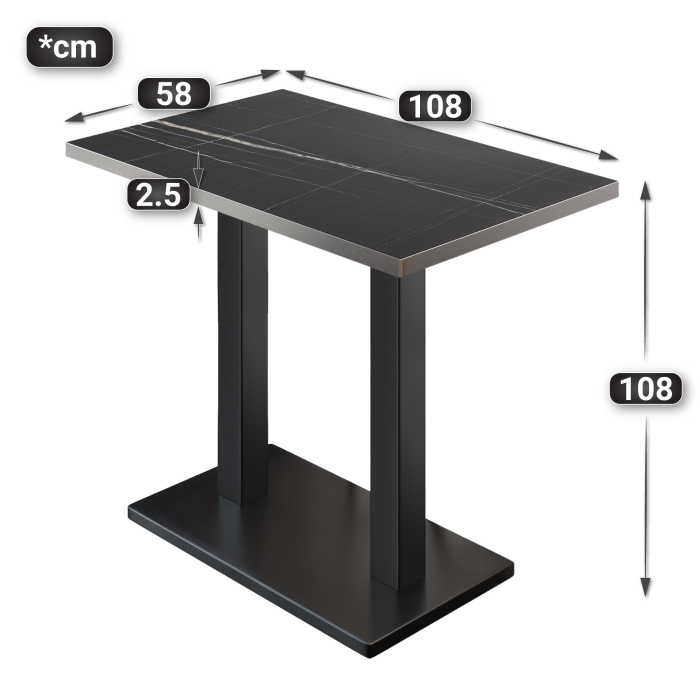 BM | Bistro Steht bord | 110 x 60 x 108 cm | Rektangulær | Rustfritt stål kant | Svart marmor / Svart BM | Bistro Steht bord | 110 x 60 x 108 cm | Rektangulær | Rustfritt stål kant | Svart marmor / Svart