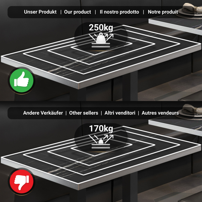 BM | Bistro Steht bord | 110 x 60 x 108 cm | Rektangulær | Rustfritt stål kant | Svart marmor / Svart BM | Bistro Steht bord | 110 x 60 x 108 cm | Rektangulær | Rustfritt stål kant | Svart marmor / Svart