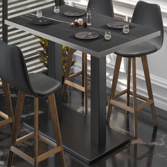 BM | Bistro Steht bord | 110 x 60 x 108 cm | Rektangulær | Rustfritt stål kant | Svart marmor / Svart BM | Bistro Steht bord | 110 x 60 x 108 cm | Rektangulær | Rustfritt stål kant | Svart marmor / Svart