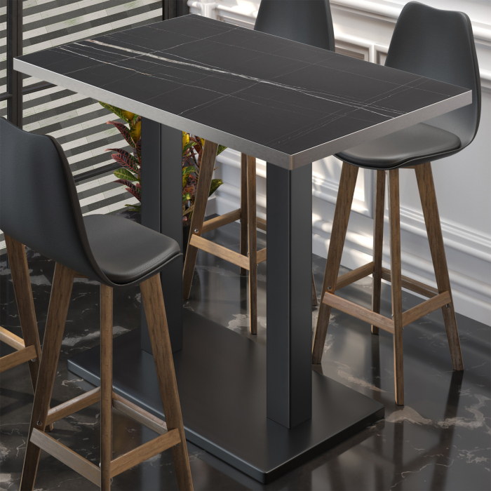 BM | Bistro Steht bord | 110 x 60 x 108 cm | Rektangulær | Rustfritt stål kant | Svart marmor / Svart BM | Bistro Steht bord | 110 x 60 x 108 cm | Rektangulær | Rustfritt stål kant | Svart marmor / Svart