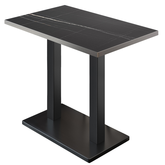 BM | Bistro Stehtisch | 130 x 80 x 108 cm | Rechteckig | Edelstahl Rand | Schwarz Marmor / Schwarz