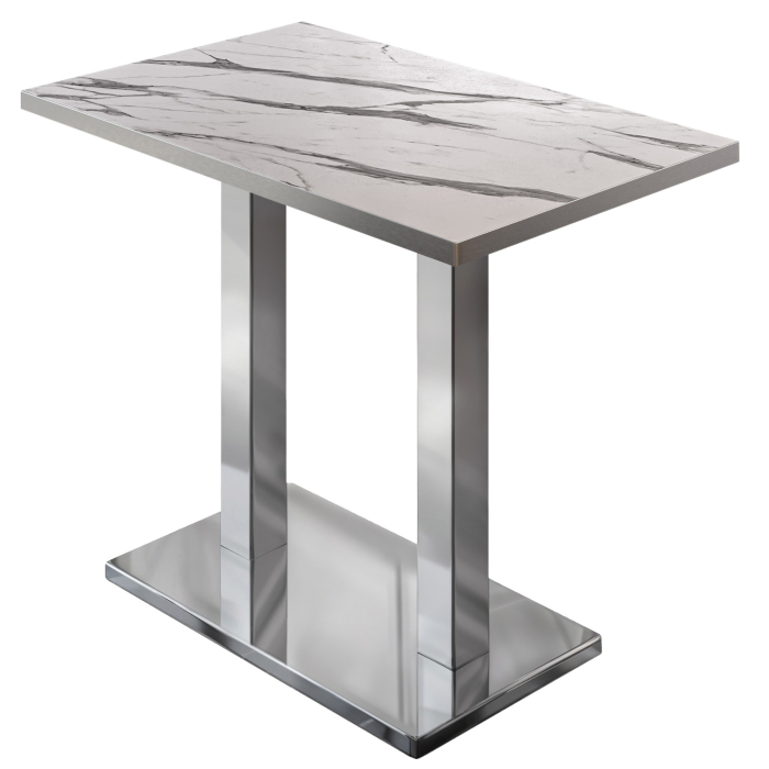 BM | Bistro Stehtisch | 120 x 70 x 108 cm | Rechteckig | Edelstahl Rand | Weiß Marmor / Edelstahl
