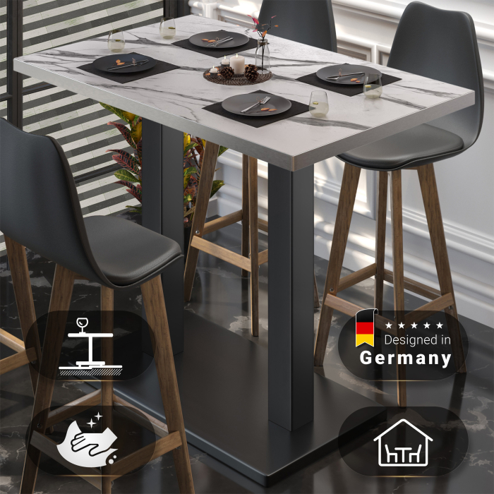 BM | Bistro Steh Tabel | 110 x 60 x 108 cm | Rektangulær | Rustfritt stål kant | Hvit marmor / Svart BM | Bistro Steh Tabel | 110 x 60 x 108 cm | Rektangulær | Rustfritt stål kant | Hvit marmor / Svart