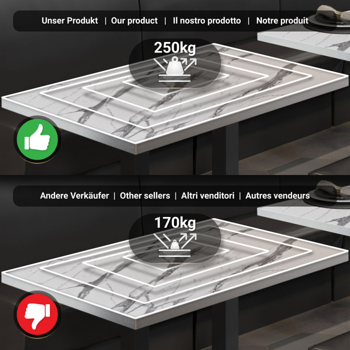 BM | Bistro Steh Tabel | 110 x 60 x 108 cm | Rektangulær | Rustfritt stål kant | Hvit marmor / Svart BM | Bistro Steh Tabel | 110 x 60 x 108 cm | Rektangulær | Rustfritt stål kant | Hvit marmor / Svart