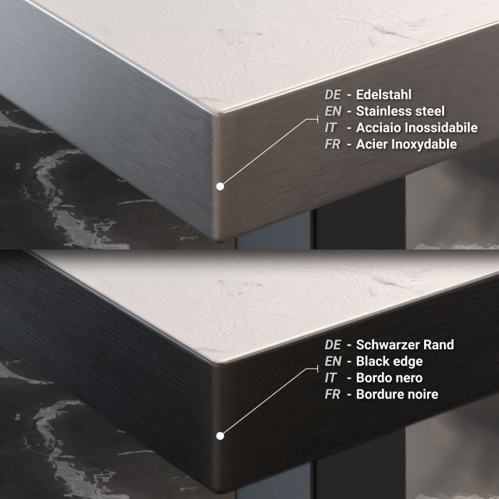 BM | Bistro Steh Tabel | 110 x 60 x 108 cm | Rektangulær | Rustfritt stål kant | Hvit marmor / Svart BM | Bistro Steh Tabel | 110 x 60 x 108 cm | Rektangulær | Rustfritt stål kant | Hvit marmor / Svart