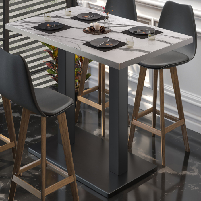 BM | Bistro Steh Tabel | 110 x 60 x 108 cm | Rektangulær | Rustfritt stål kant | Hvit marmor / Svart BM | Bistro Steh Tabel | 110 x 60 x 108 cm | Rektangulær | Rustfritt stål kant | Hvit marmor / Svart