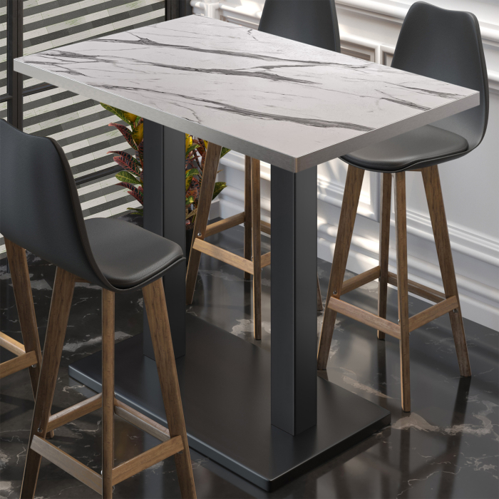 BM | Bistro Steh Tabel | 110 x 60 x 108 cm | Rektangulær | Rustfritt stål kant | Hvit marmor / Svart BM | Bistro Steh Tabel | 110 x 60 x 108 cm | Rektangulær | Rustfritt stål kant | Hvit marmor / Svart