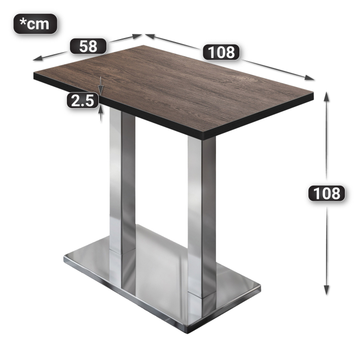 BM | Bistro Stehtabell | 110 x 60 x 108 cm | Rektangulær | Svart kant | Lys Wenge / Rustfritt stål BM | Bistro Stehtabell | 110 x 60 x 108 cm | Rektangulær | Svart kant | Lys Wenge / Rustfritt stål