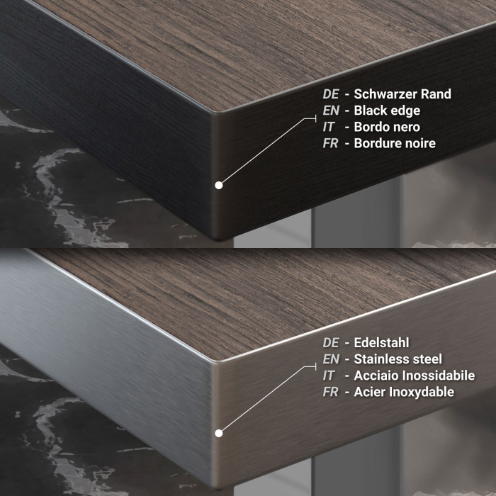 BM | Bistro Stehtabell | 110 x 60 x 108 cm | Rektangulær | Svart kant | Lys Wenge / Rustfritt stål BM | Bistro Stehtabell | 110 x 60 x 108 cm | Rektangulær | Svart kant | Lys Wenge / Rustfritt stål