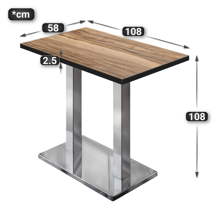 BM | Bistro Steh Bord | 110 x 60 x 108 cm | Rektangulær | Svart kant | Sheesham / Rustfritt stål BM | Bistro Steh Bord | 110 x 60 x 108 cm | Rektangulær | Svart kant | Sheesham / Rustfritt stål