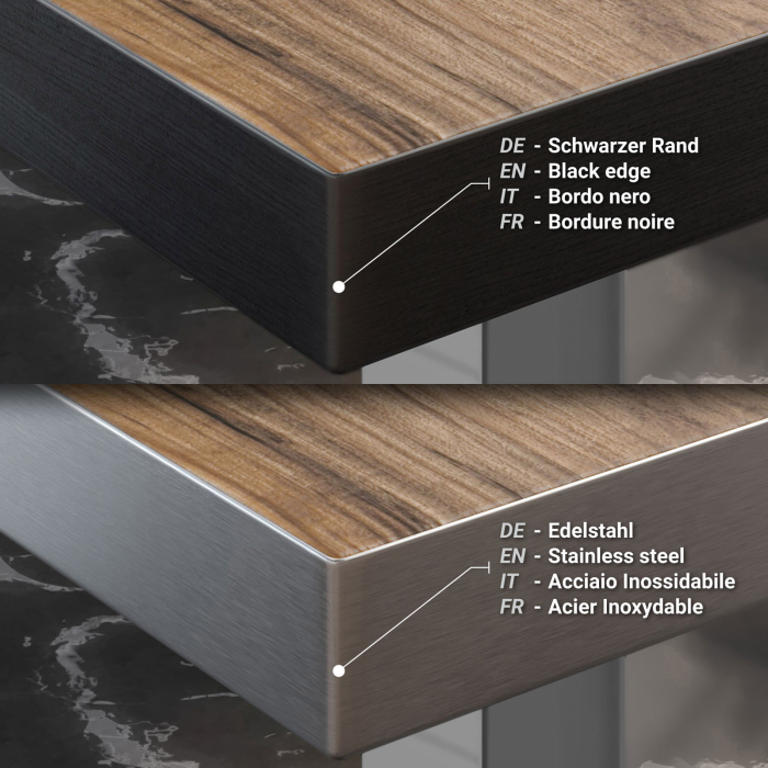 BM | Bistro Steh Bord | 110 x 60 x 108 cm | Rektangulær | Svart kant | Sheesham / Rustfritt stål BM | Bistro Steh Bord | 110 x 60 x 108 cm | Rektangulær | Svart kant | Sheesham / Rustfritt stål