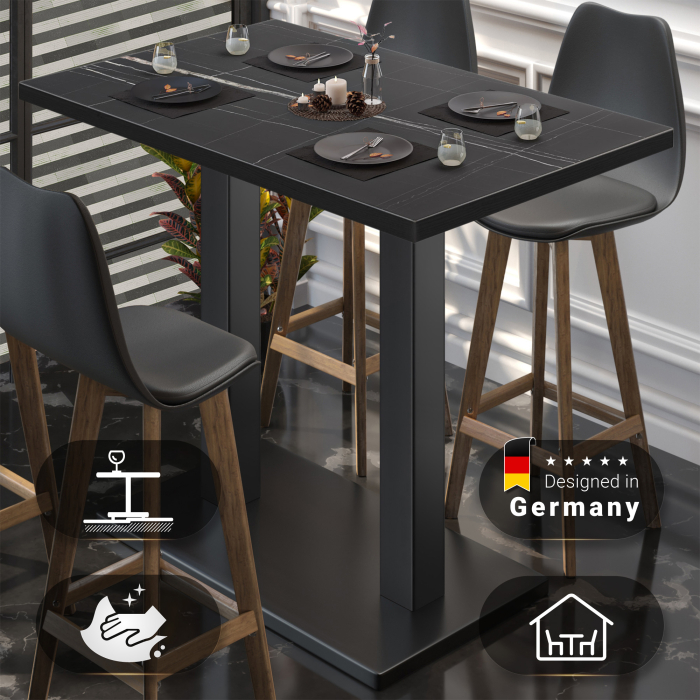BM | Bistro Stehtisch | 110 x 60 x 108 cm | Rektangulær | Svart kant | Svart marmor / Svart BM | Bistro Stehtisch | 110 x 60 x 108 cm | Rektangulær | Svart kant | Svart marmor / Svart