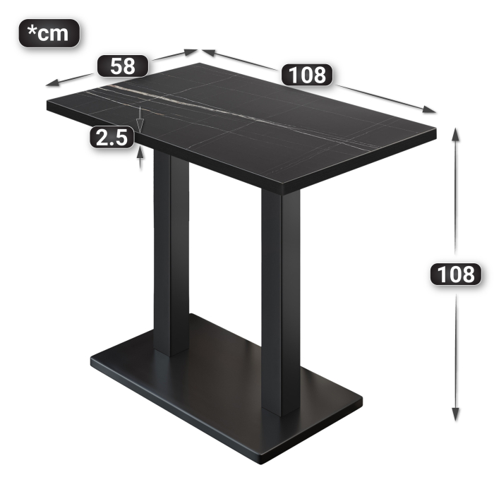 BM | Bistro Stehtisch | 110 x 60 x 108 cm | Rektangulær | Svart kant | Svart marmor / Svart BM | Bistro Stehtisch | 110 x 60 x 108 cm | Rektangulær | Svart kant | Svart marmor / Svart