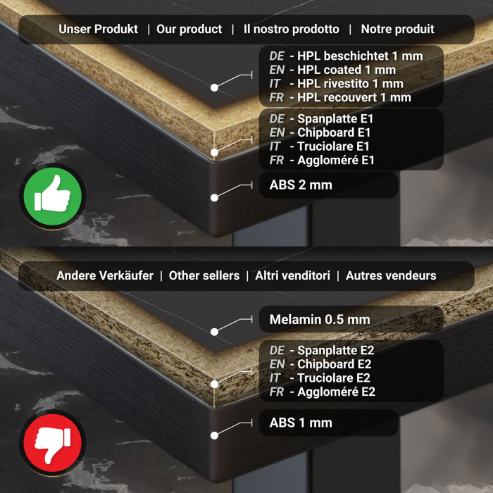 BM | Bistro Stehtisch | 110 x 60 x 108 cm | Rektangulær | Svart kant | Svart marmor / Svart BM | Bistro Stehtisch | 110 x 60 x 108 cm | Rektangulær | Svart kant | Svart marmor / Svart