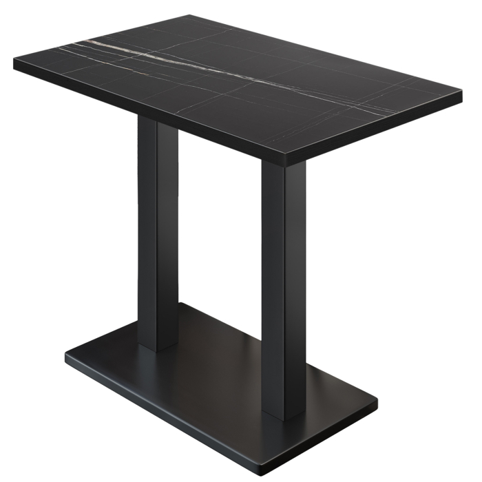 BM | Bistro Stehtisch | 120 x 70 x 108 cm | Rechteckig | Schwarzer Rand | Schwarz Marmor / Schwarz