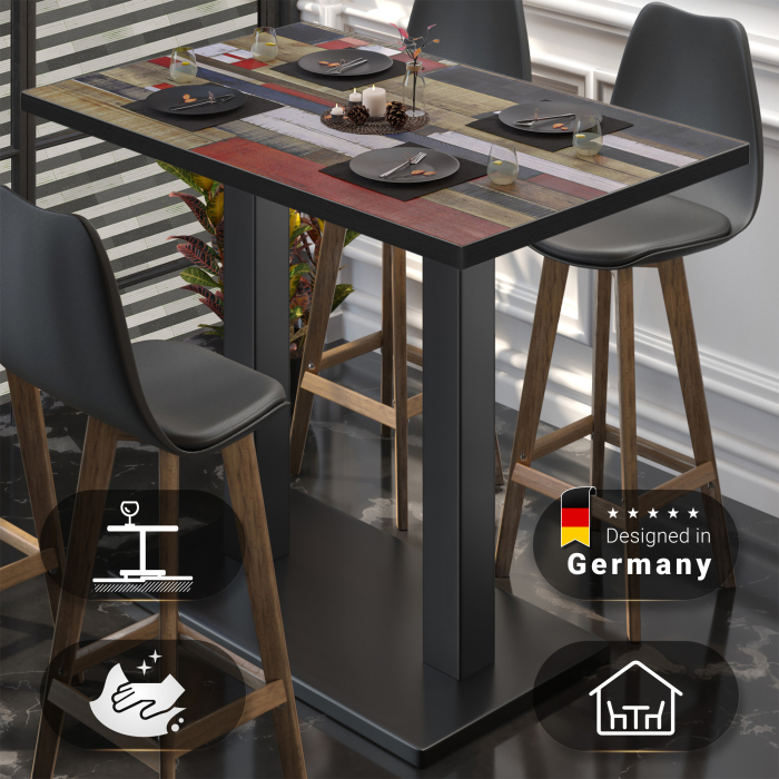 BM | Bistro Høybord | 110 x 60 x 108 cm | Rektangulær | Svart kant | Vintage Fargerik / Svart