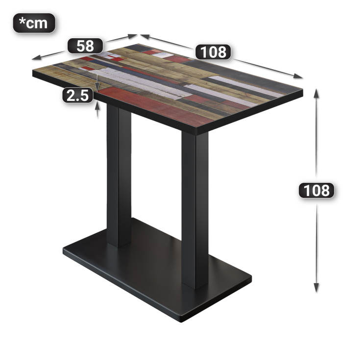 BM | Bistro Høybord | 110 x 60 x 108 cm | Rektangulær | Svart kant | Vintage Fargerik / Svart