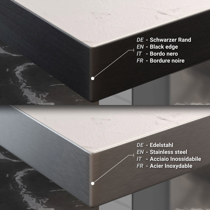 BM | Bistro Stehtbord | 110 x 60 x 108 cm | Rektangulær | Svart kant | Hvit marmor / rustfritt stål