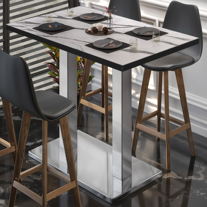 BM | Bistro Stehtbord | 110 x 60 x 108 cm | Rektangulær | Svart kant | Hvit marmor / rustfritt stål