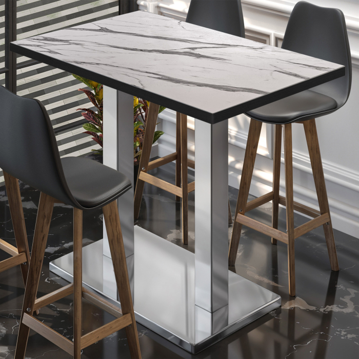 BM | Bistro Stehtbord | 110 x 60 x 108 cm | Rektangulær | Svart kant | Hvit marmor / rustfritt stål
