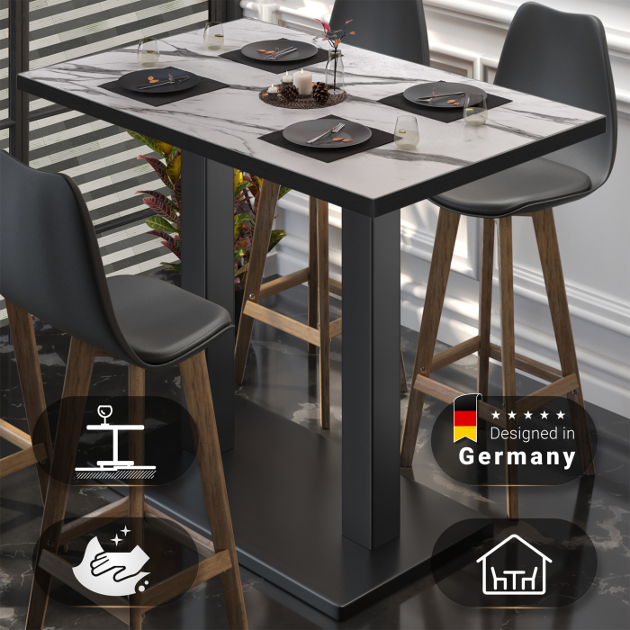 BM | Bistro Stehtisch | 110 x 60 x 108 cm | Rektangulær | Svart kant | Hvit marmor / svart BM | Bistro Stehtisch | 110 x 60 x 108 cm | Rektangulær | Svart kant | Hvit marmor / svart