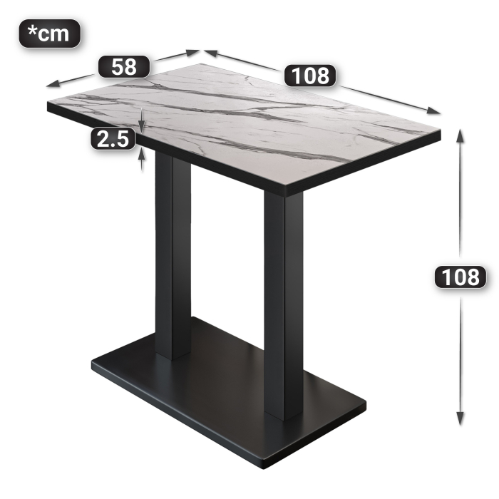 BM | Bistro Stehtisch | 110 x 60 x 108 cm | Rektangulær | Svart kant | Hvit marmor / svart BM | Bistro Stehtisch | 110 x 60 x 108 cm | Rektangulær | Svart kant | Hvit marmor / svart