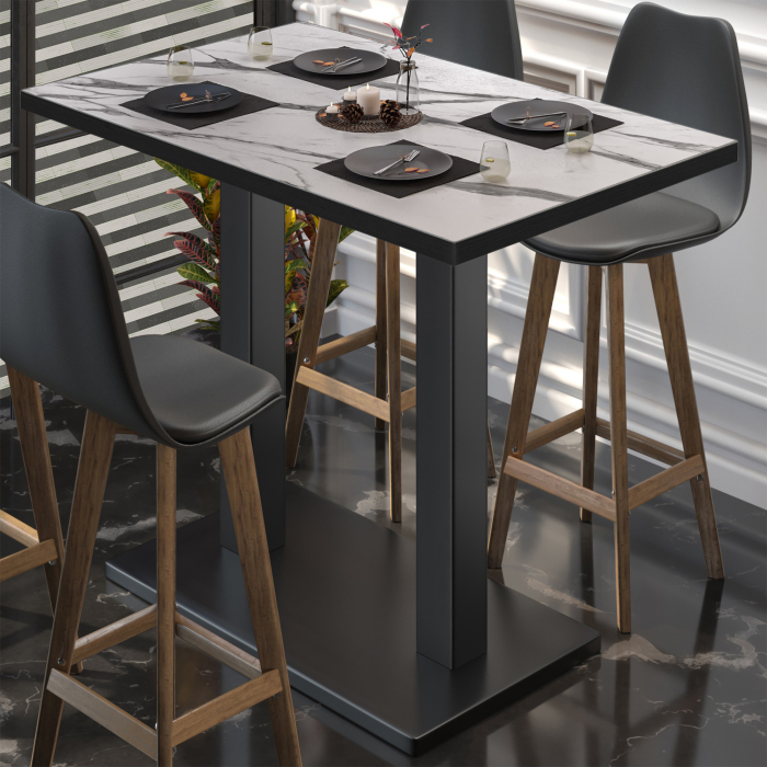 BM | Bistro Stehtisch | 110 x 60 x 108 cm | Rektangulær | Svart kant | Hvit marmor / svart BM | Bistro Stehtisch | 110 x 60 x 108 cm | Rektangulær | Svart kant | Hvit marmor / svart