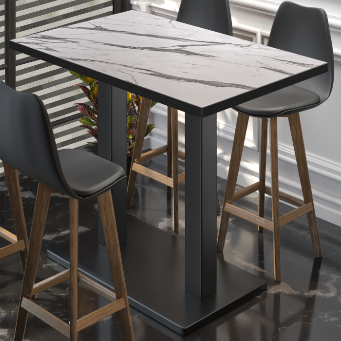BM | Bistro Stehtisch | 110 x 60 x 108 cm | Rektangulær | Svart kant | Hvit marmor / svart BM | Bistro Stehtisch | 110 x 60 x 108 cm | Rektangulær | Svart kant | Hvit marmor / svart