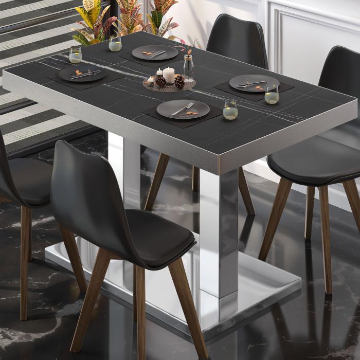 BM | Bistrobord | B:D:H 120 x 70 x 77 cm | Svart marmor/rustfritt stål | Rektangulær BM | Bistrobord | B:D:H 120 x 70 x 77 cm | Svart marmor/rustfritt stål | Rektangulær