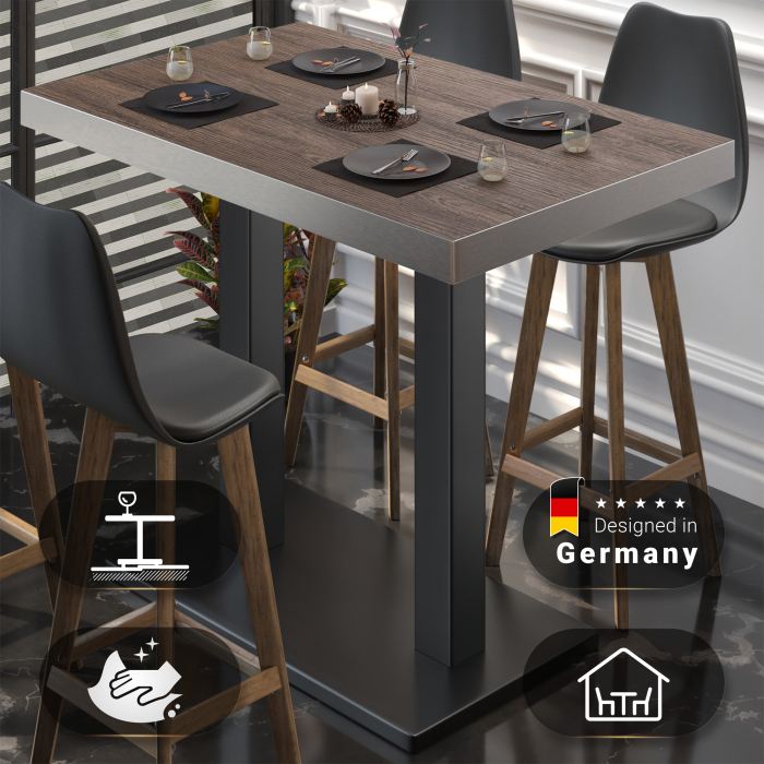 BM | Mesa alta de bistró | 110 x 60 x 110 cm | Rectangular | Biselado de acero inoxidable | Wenge claro / Negro BM | Mesa alta de bistró | 110 x 60 x 110 cm | Rectangular | Biselado de acero inoxidable | Wenge claro / Negro
