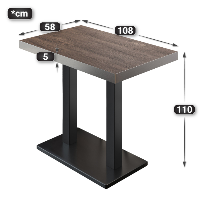 BM | Mesa alta de bistró | 110 x 60 x 110 cm | Rectangular | Biselado de acero inoxidable | Wenge claro / Negro BM | Mesa alta de bistró | 110 x 60 x 110 cm | Rectangular | Biselado de acero inoxidable | Wenge claro / Negro
