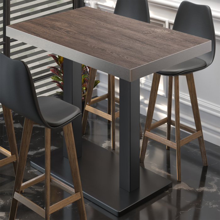 BM | Mesa alta de bistró | 110 x 60 x 110 cm | Rectangular | Biselado de acero inoxidable | Wenge claro / Negro BM | Mesa alta de bistró | 110 x 60 x 110 cm | Rectangular | Biselado de acero inoxidable | Wenge claro / Negro