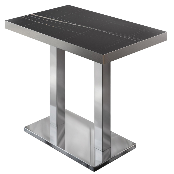 BM | Bistro Stehtisch | 110 x 60 x 110 cm | Rechteckig | Edelstahl Rand | Schwarz Marmor / Edelstahl
