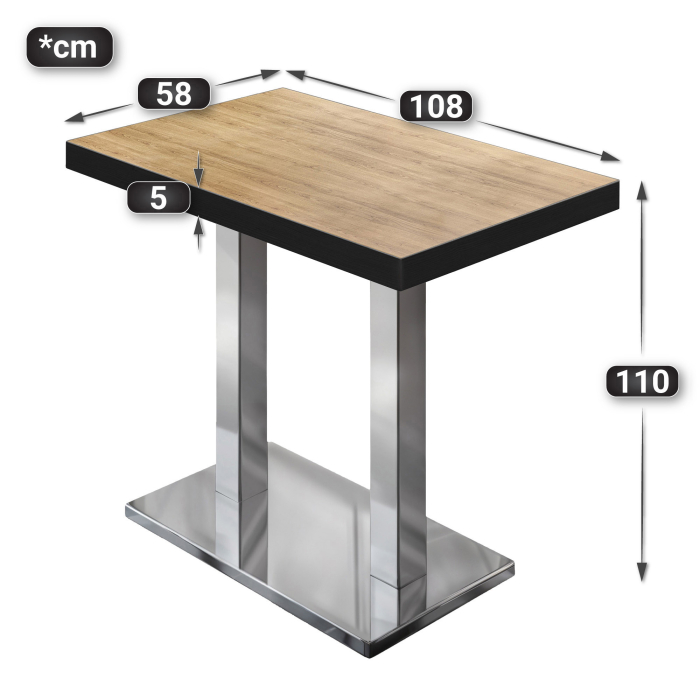 BM | Bistro Stehtbord | 110 x 60 x 110 cm | Rektangulær | Svart kant | Eik / Rustfritt stål BM | Bistro Stehtbord | 110 x 60 x 110 cm | Rektangulær | Svart kant | Eik / Rustfritt stål
