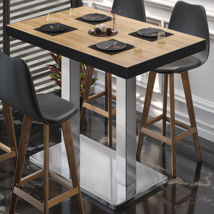 BM | Bistro Stehtbord | 110 x 60 x 110 cm | Rektangulær | Svart kant | Eik / Rustfritt stål BM | Bistro Stehtbord | 110 x 60 x 110 cm | Rektangulær | Svart kant | Eik / Rustfritt stål