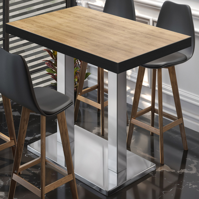 BM | Bistro Stehtbord | 110 x 60 x 110 cm | Rektangulær | Svart kant | Eik / Rustfritt stål BM | Bistro Stehtbord | 110 x 60 x 110 cm | Rektangulær | Svart kant | Eik / Rustfritt stål