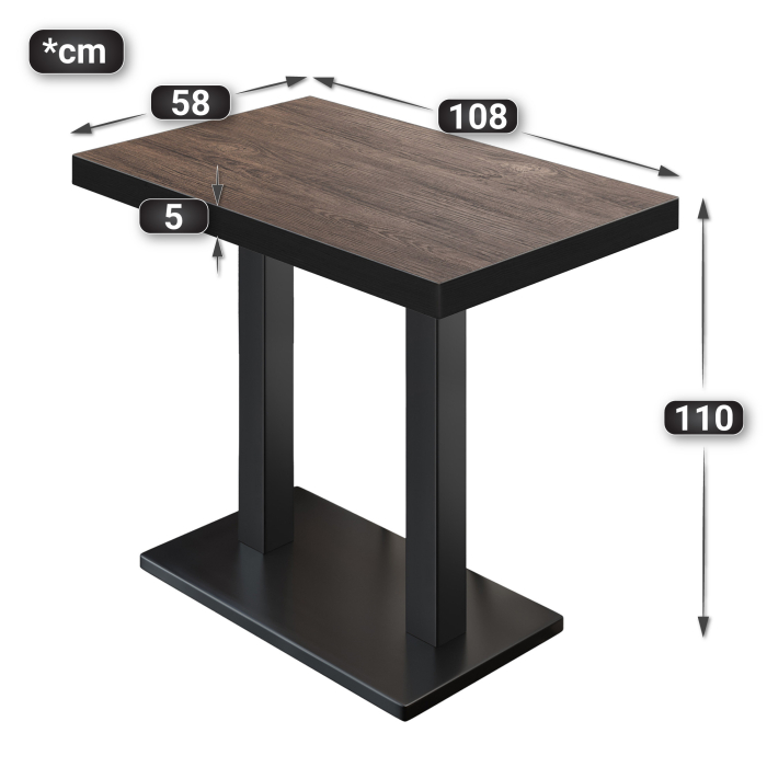 BM | Bistro Stehtisk | 110 x 60 x 110 cm | Rektangulær | Svart kant | Lys Wenge / Svart