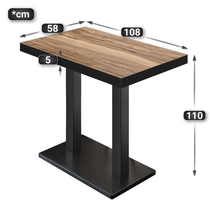 BM | Bistro Steintabell | 110 x 60 x 110 cm | Rektangulær | Svart kant | Sheesham / svart BM | Bistro Steintabell | 110 x 60 x 110 cm | Rektangulær | Svart kant | Sheesham / svart