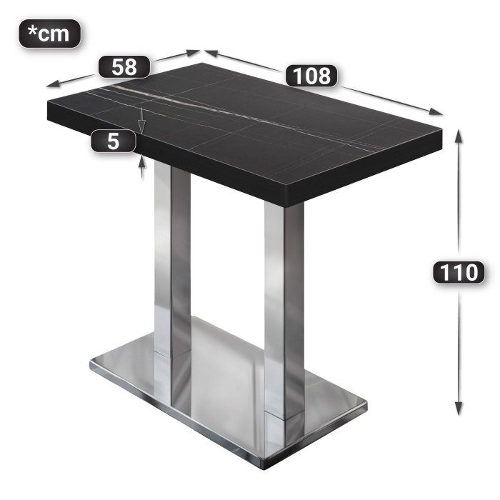 BM | Bistro Stehtisch | 110 x 60 x 110 cm | Rektangulær | Svart kant | Svart Marmor / Rustfritt Stål BM | Bistro Stehtisch | 110 x 60 x 110 cm | Rektangulær | Svart kant | Svart Marmor / Rustfritt Stål