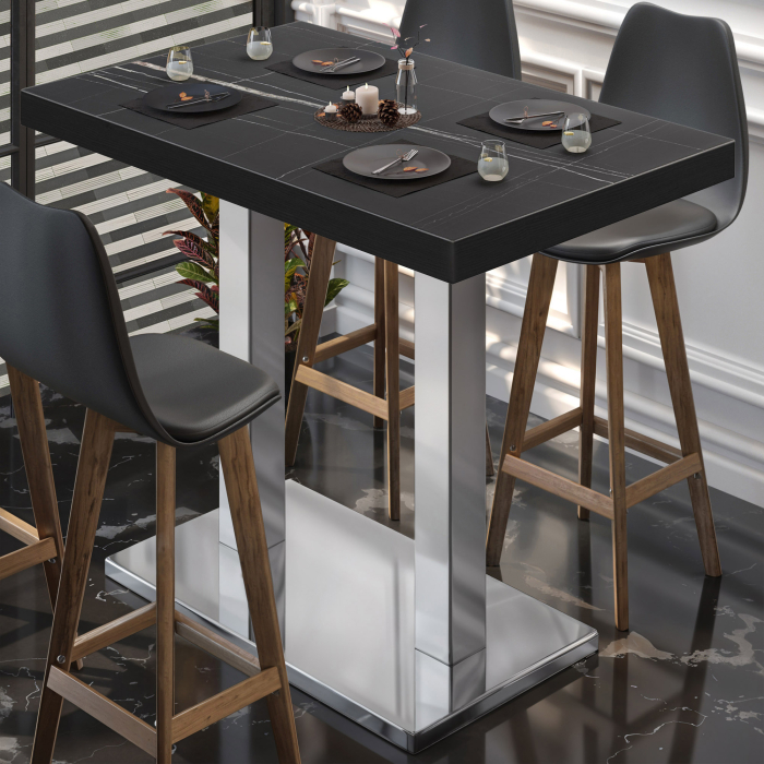 BM | Bistro Stehtisch | 110 x 60 x 110 cm | Rektangulær | Svart kant | Svart Marmor / Rustfritt Stål BM | Bistro Stehtisch | 110 x 60 x 110 cm | Rektangulær | Svart kant | Svart Marmor / Rustfritt Stål