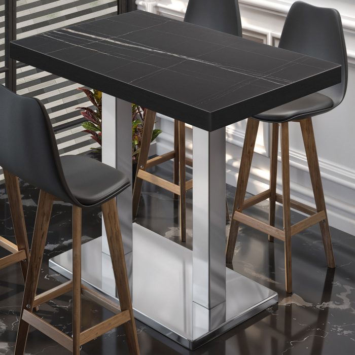 BM | Bistro Stehtisch | 110 x 60 x 110 cm | Rektangulær | Svart kant | Svart Marmor / Rustfritt Stål BM | Bistro Stehtisch | 110 x 60 x 110 cm | Rektangulær | Svart kant | Svart Marmor / Rustfritt Stål