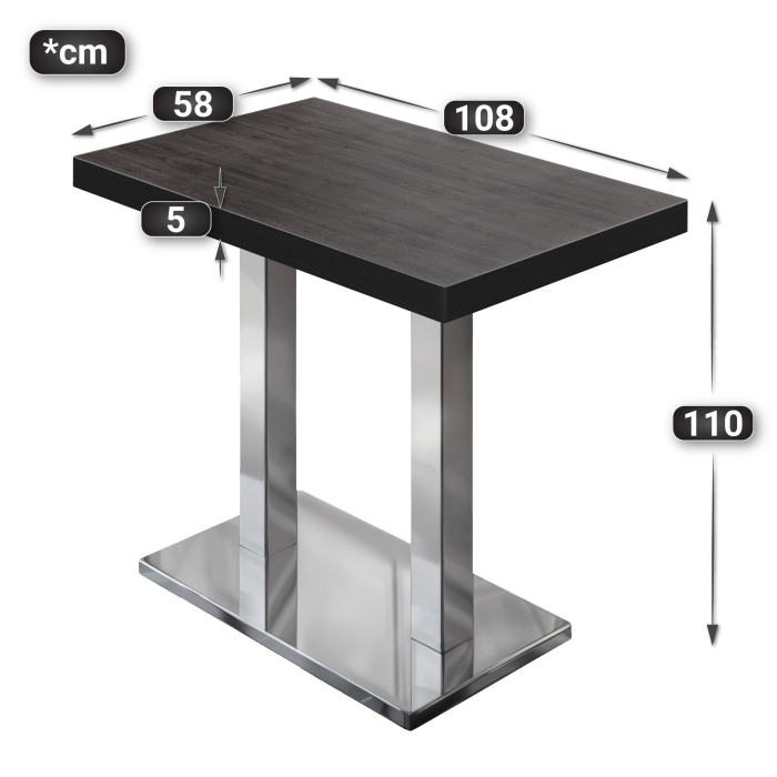 BM | Bistro Steh bord | 110 x 60 x 110 cm | Rektangulær | Svart kant | Wenge / Rustfritt stål