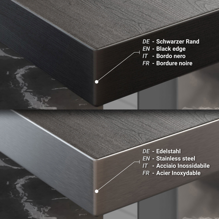 BM | Bistro Steh bord | 110 x 60 x 110 cm | Rektangulær | Svart kant | Wenge / Rustfritt stål
